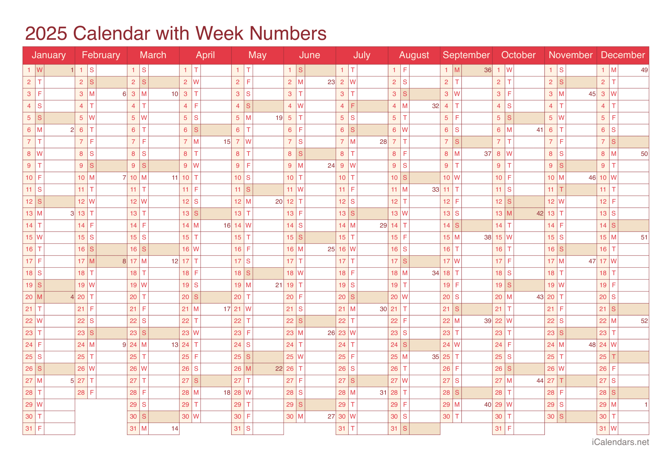 2025 Printable Calendar - Pdf Or Excel - 2025 Work Week Calendar Printable