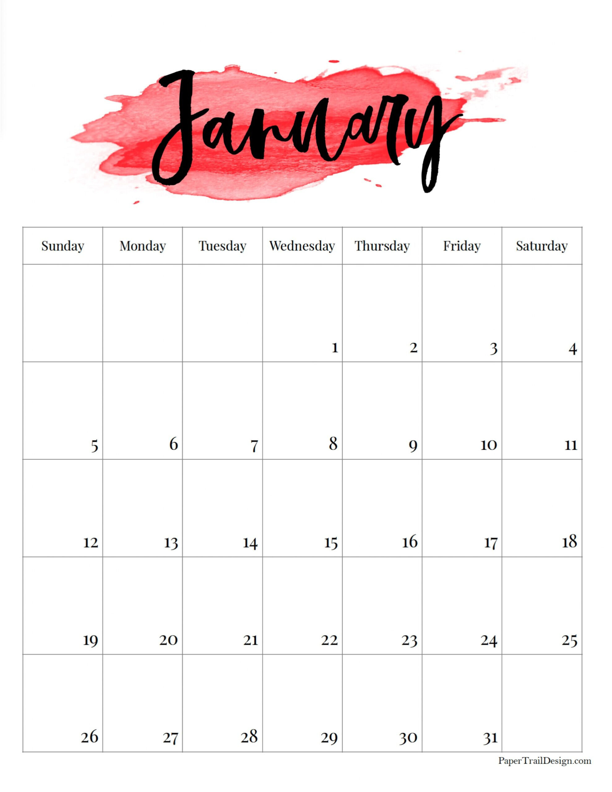 2025 Printable Calendar - Watercolor - Paper Trail Design - 2025 Printable Calendar By Month Vertical