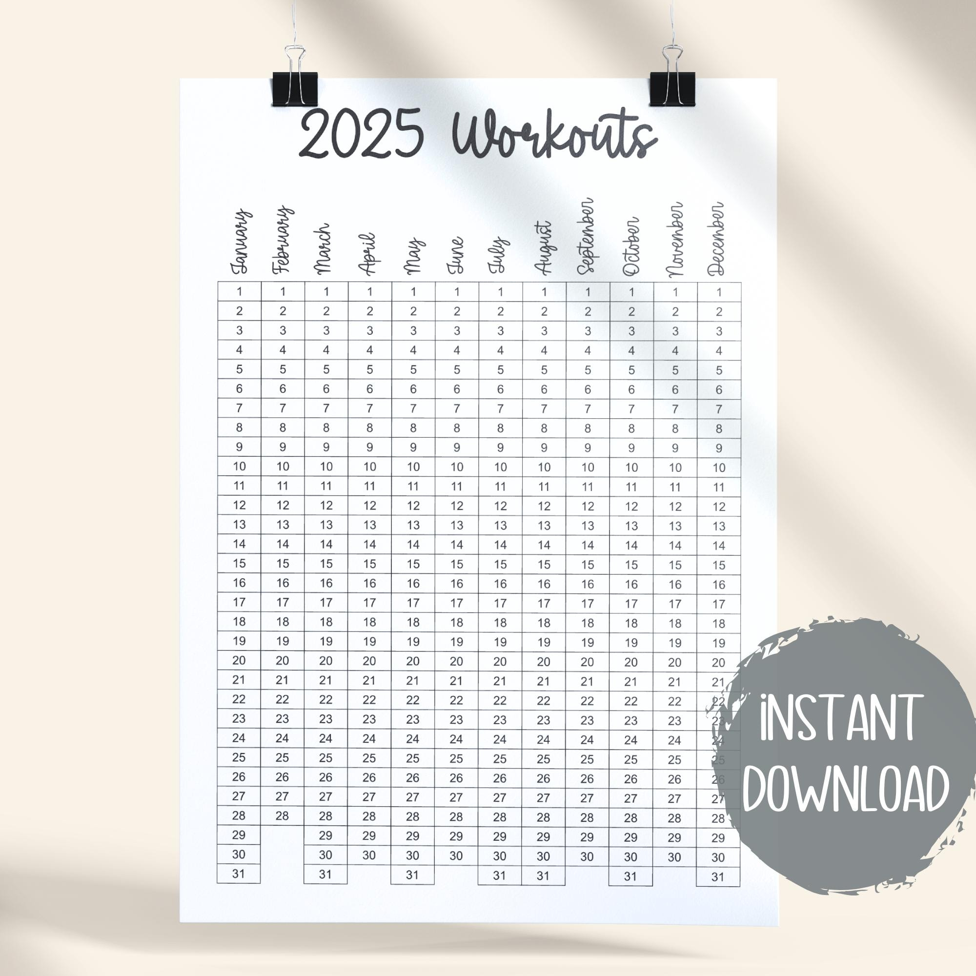2025 Printable Fitness Monthly Workout Tracker, Workout Calendar - Workout Calendar 2025 Printable