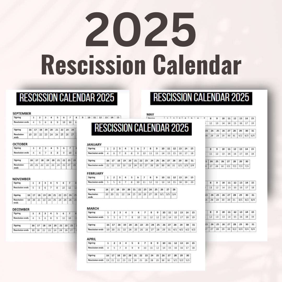 2025 Rescission Calendar | Rescission Calendar 2025| Loan Signing - 2025 Rescission Calendar Printable