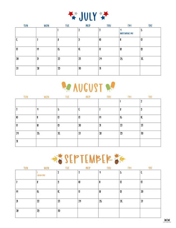 July August September 2025 Printable Calendar