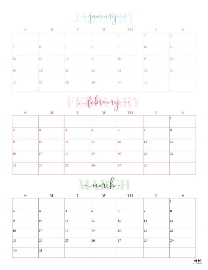 2025 Three Month/Quarterly Calendars - 36 Free Cals | Printabulls - 3 Month Calendar July August September 2025
