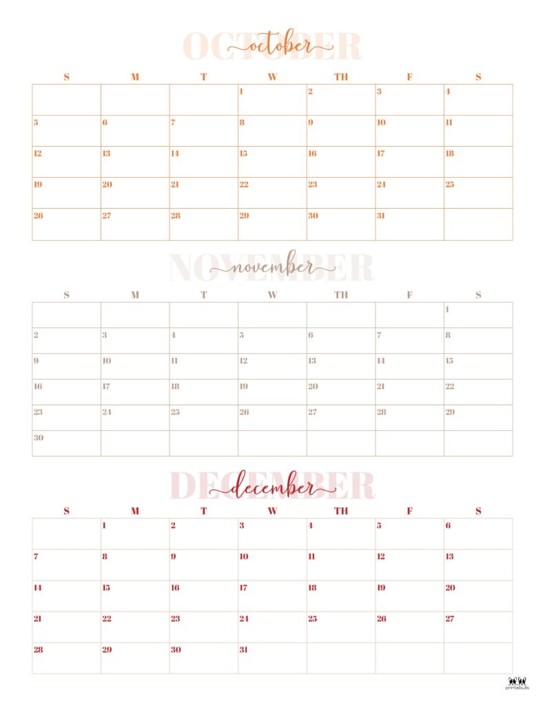 2025 Three Month/Quarterly Calendars - 36 Free Cals | Printabulls - Printable Calendar 2025 3 Months Per Page