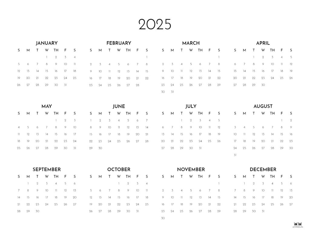 2025 Weekly Calendars - All 52 Weeks | Printabulls - 52 Week Calendar 2025 Printable