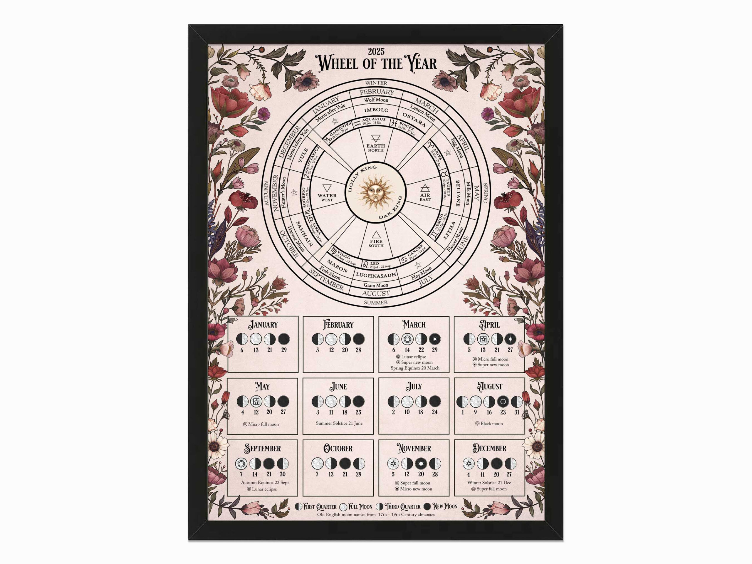 2025 Wheel Of The Jahres &amp;amp; Mondkalender Poster Zum Ausdrucken - Pagan Calendar 2025 Printable