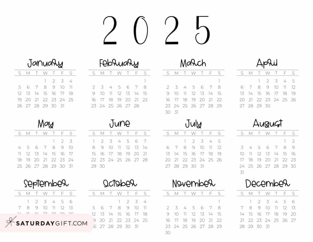 2025 Year At A Glance Calendars - 37 Cute And Free Pdfs - 2025 Horizontal Calendar Printable
