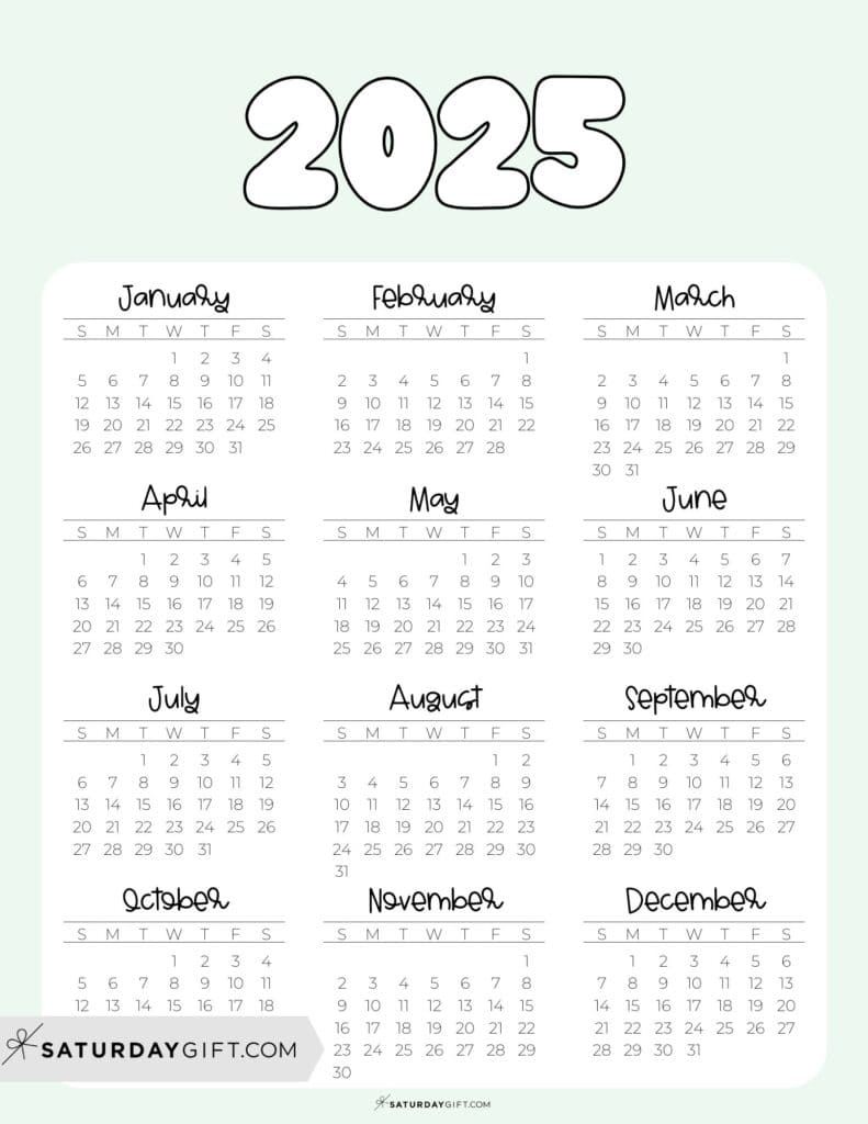 2025 Year At A Glance Calendars - 37 Cute And Free Pdfs - Cute 2025 Calendar Printable