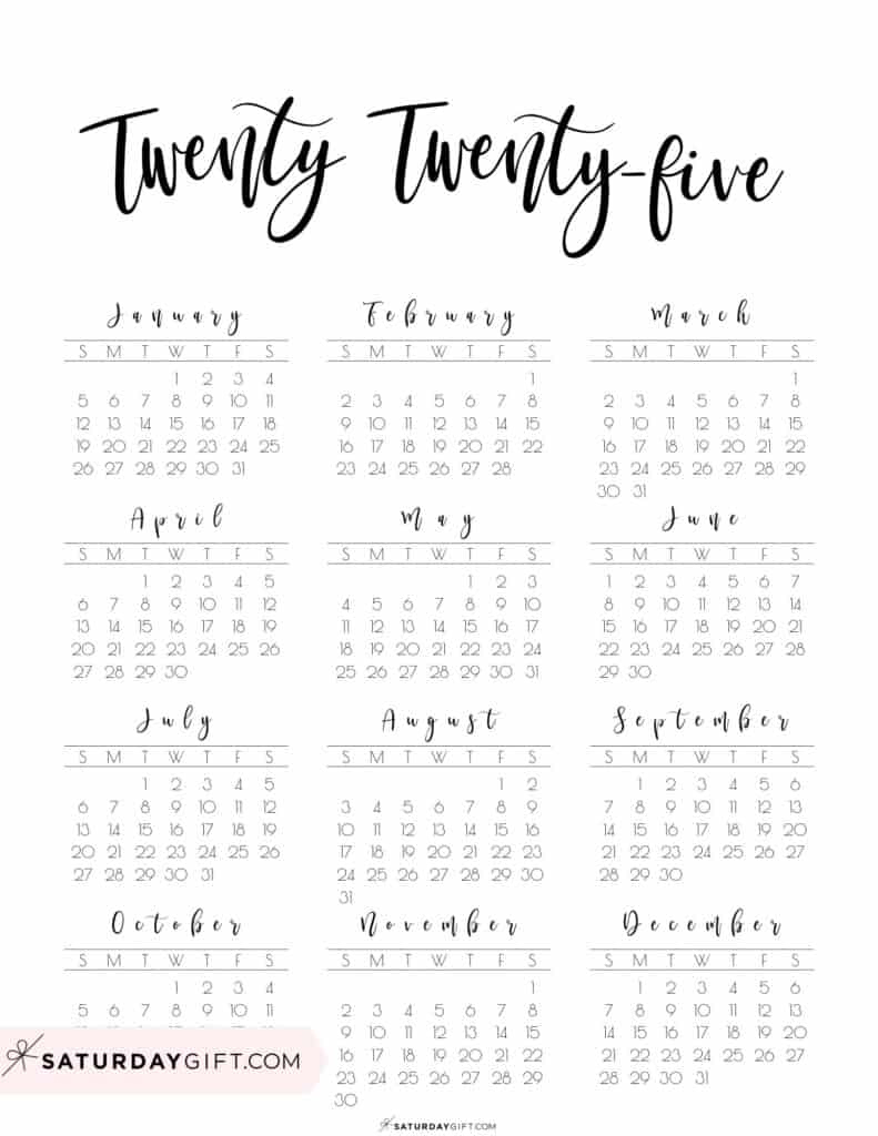 2025 Year At A Glance Calendars - 37 Cute And Free Pdfs - Free Printable 2025 Yearly Calendar
