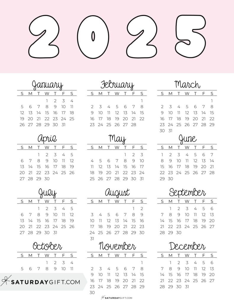 2025 Year At A Glance Calendars - 37 Cute And Free Pdfs - Free Printable Calendar 2025 Pink