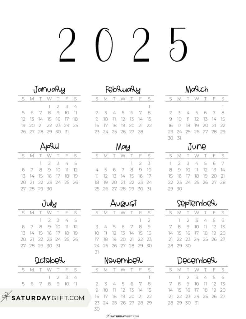 2025 Year At A Glance Calendars - 37 Cute And Free Pdfs - Mini 2025 Calendar Printable