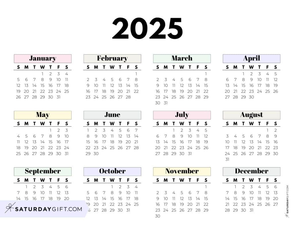 2025 Year At A Glance Calendars - 37 Cute And Free Pdfs - Printable Calendar 2025 to 2030
