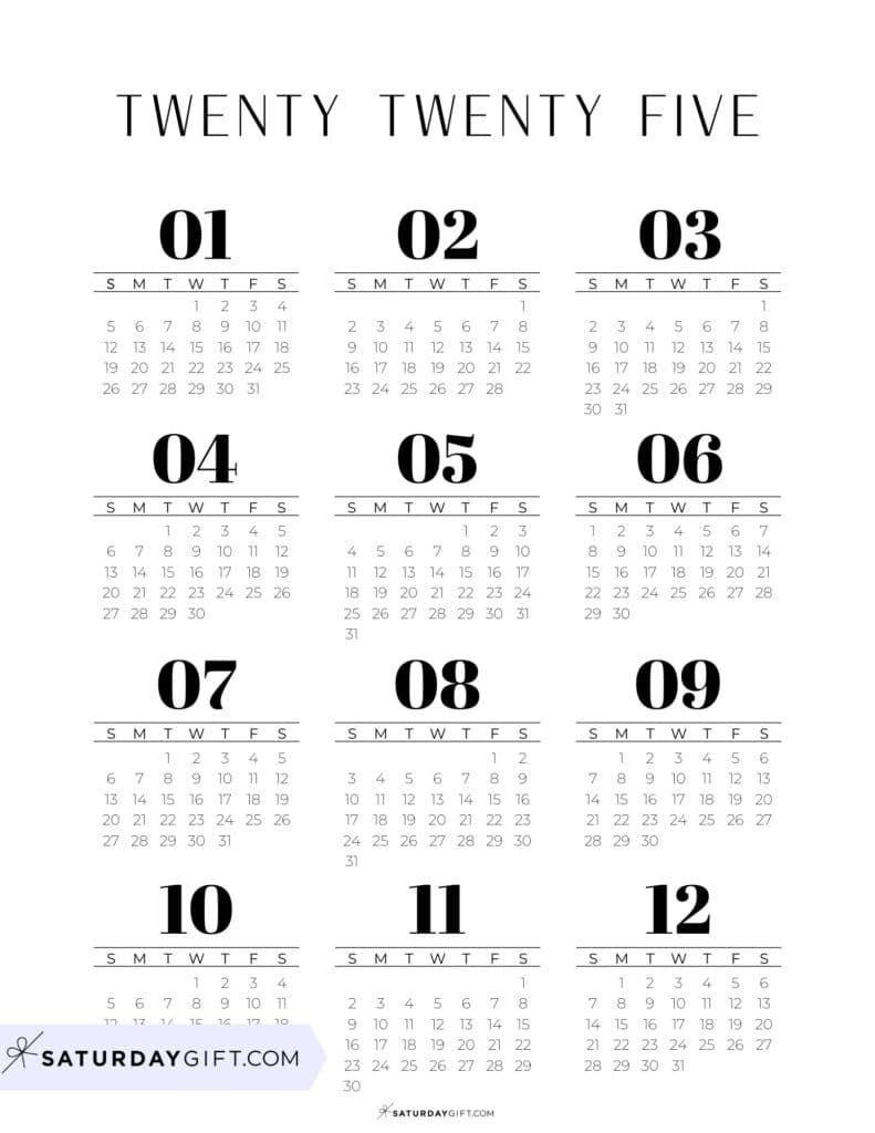 2025 Year At A Glance Calendars - 37 Cute And Free Pdfs - Small Yearly Calendar 2025 Printable