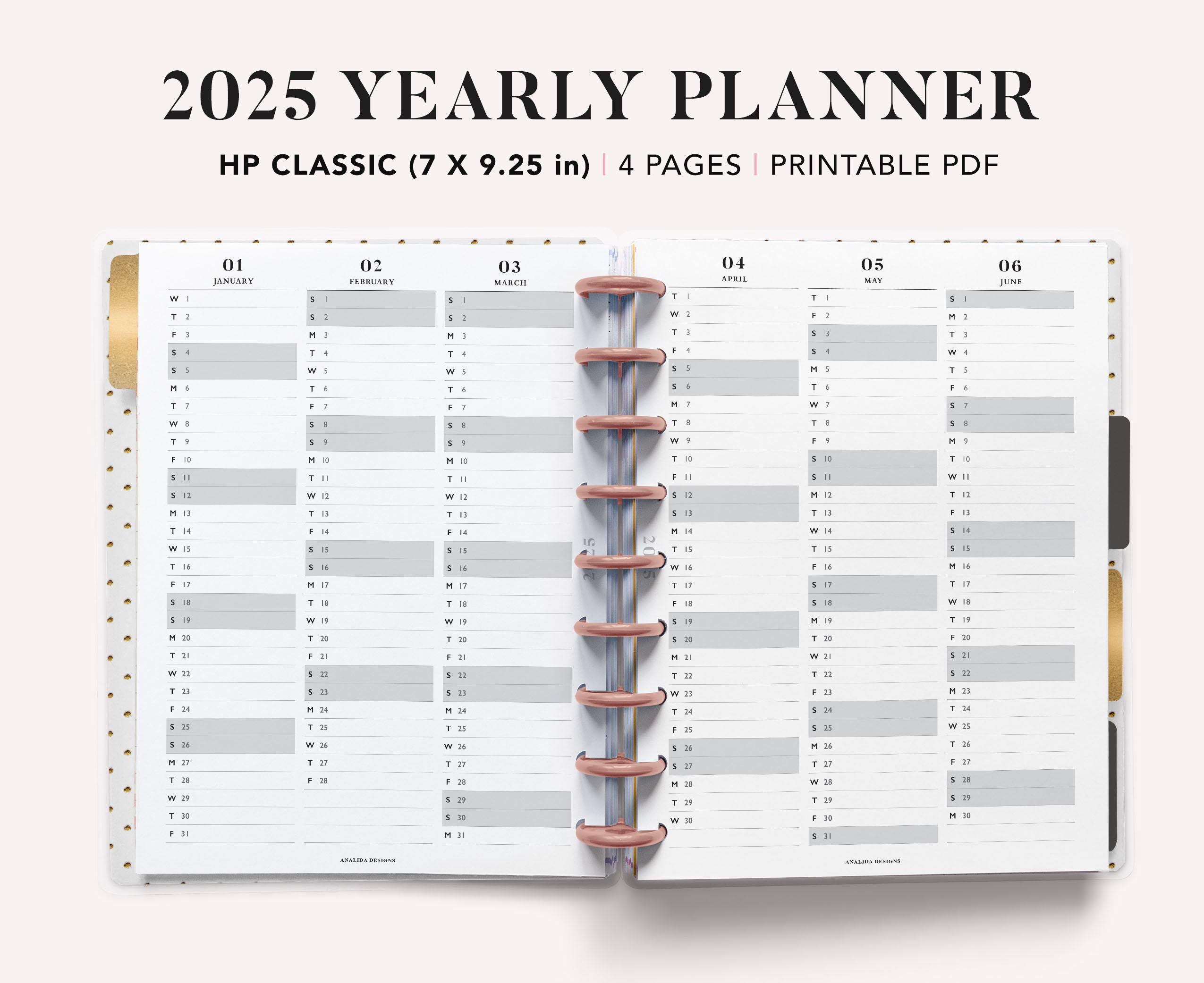 2025 Year Calendar Printable Happy Planner, Yearly Overview, Year - Hp Printable Calendar 2025