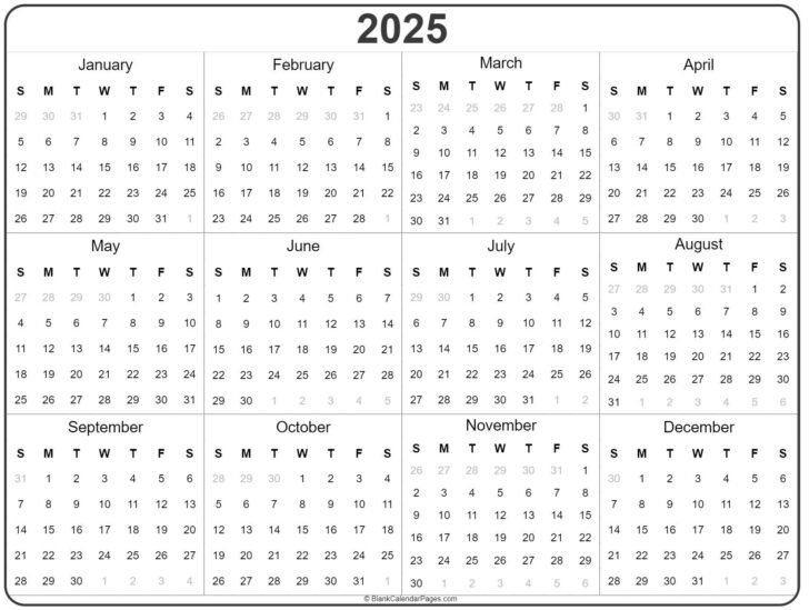 Year Calendar 2025 Printable Free