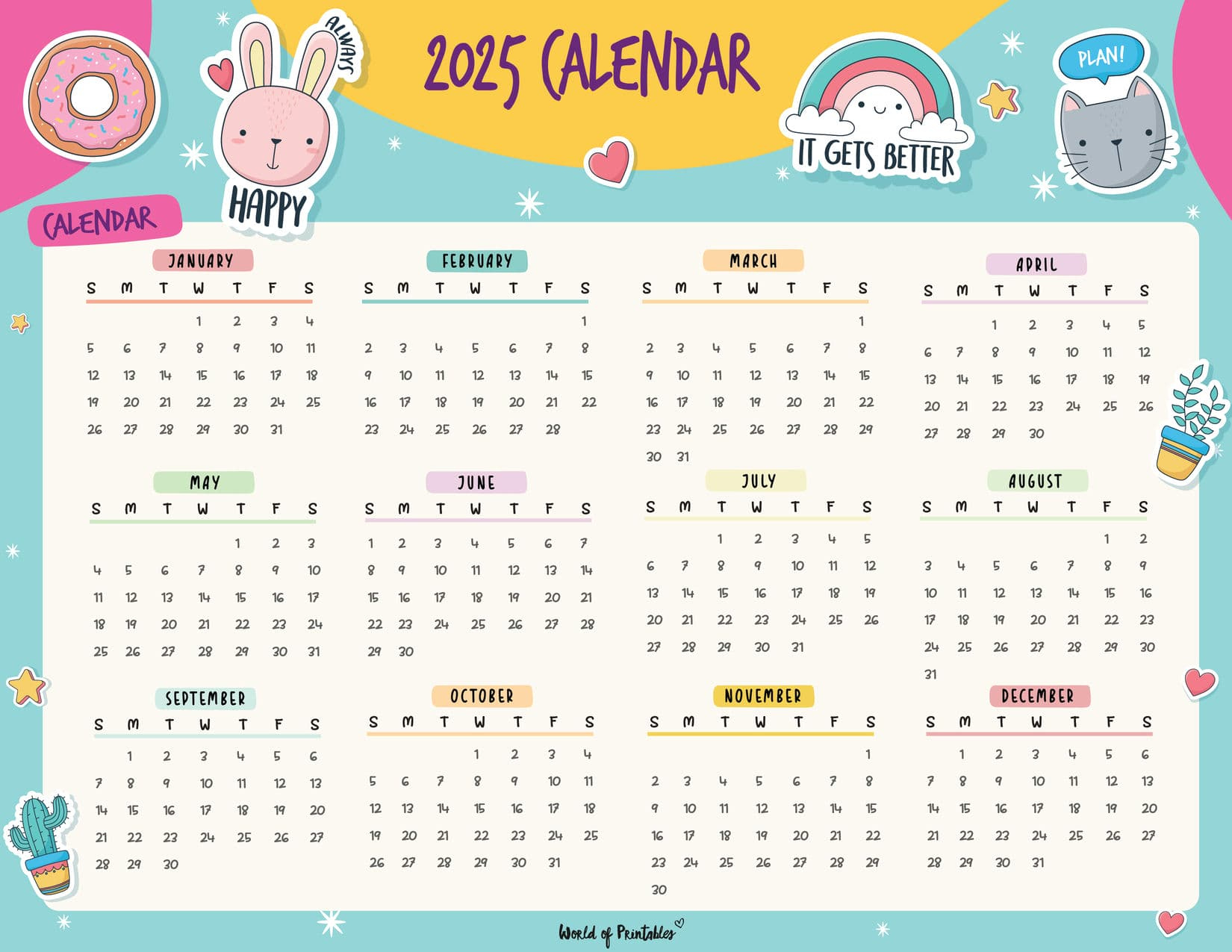 2025 Year Calendars - 70 Best Printables - World Of Printables - Fun Printable Calendar 2025