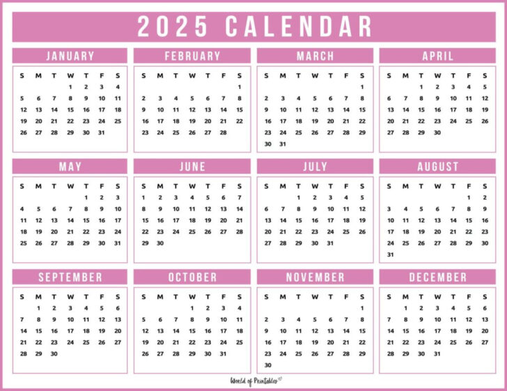 Printable Calendar 2025 Pink