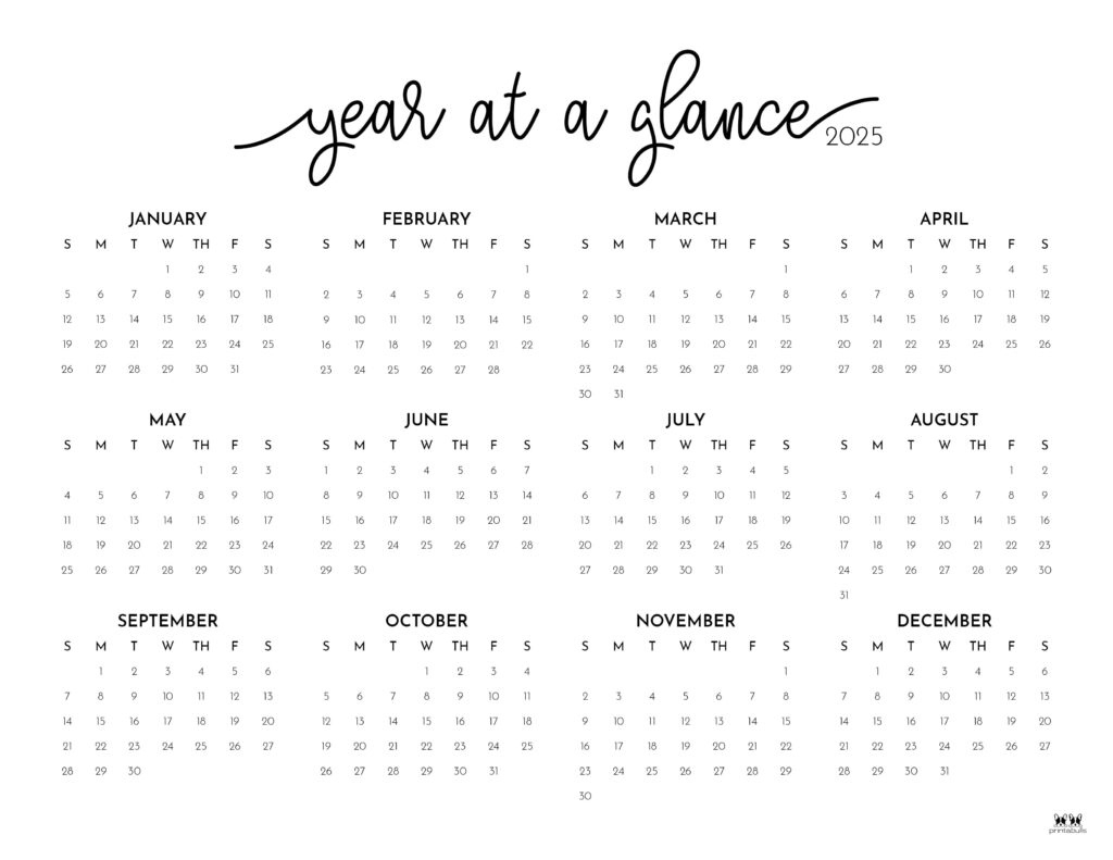 2025 Yearly Calendars - 29 Free Printables | Printabulls - 2025 Month At A Glance Calendar Printable