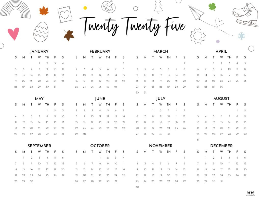 2025 Yearly Calendars - 29 Free Printables | Printabulls - 8x11 Printable Calendar 2025