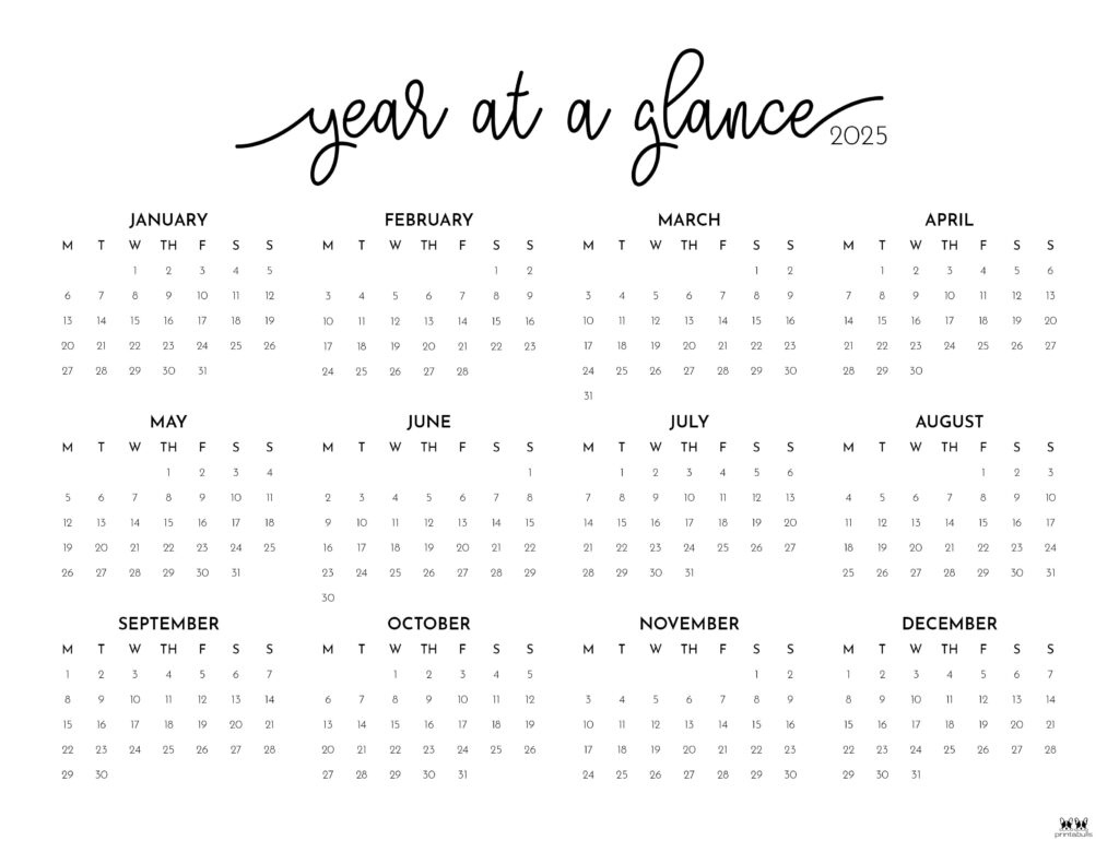 2025 Yearly Calendars - 29 Free Printables | Printabulls - Free Printable Calendar 2025 At A Glance