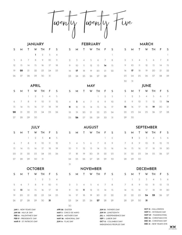 Printable Calendar 2025 One Year