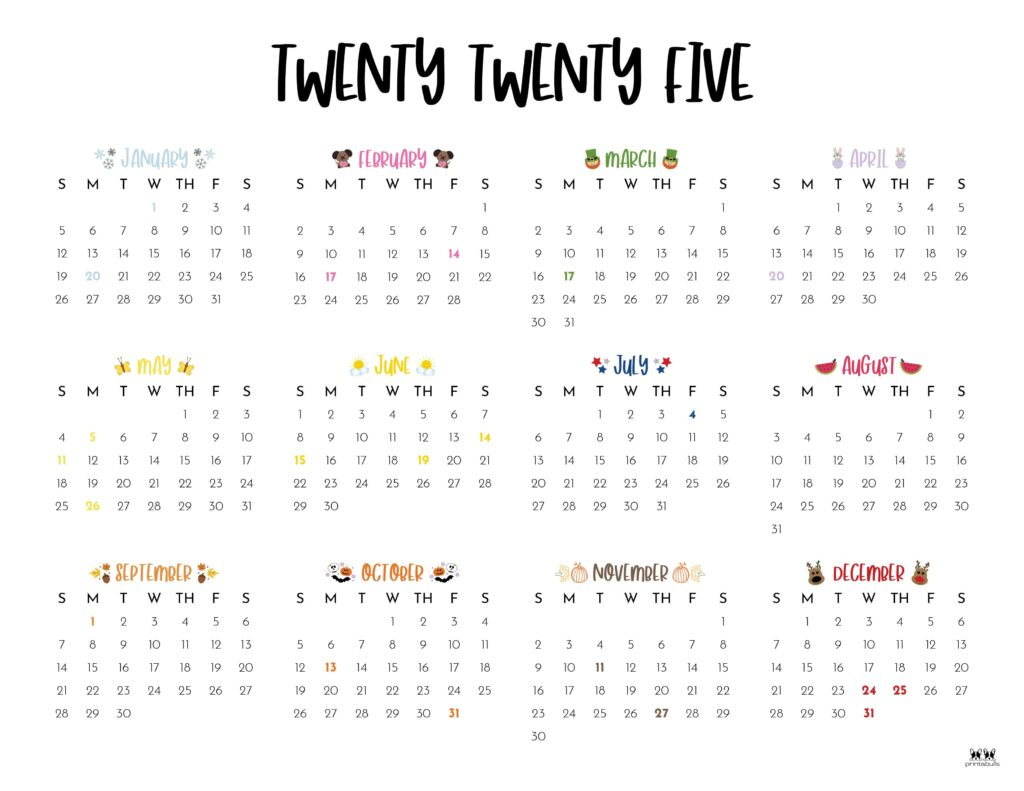 2025 Yearly Calendars - 29 Free Printables | Printabulls - Printable Calendar 2025 One Year