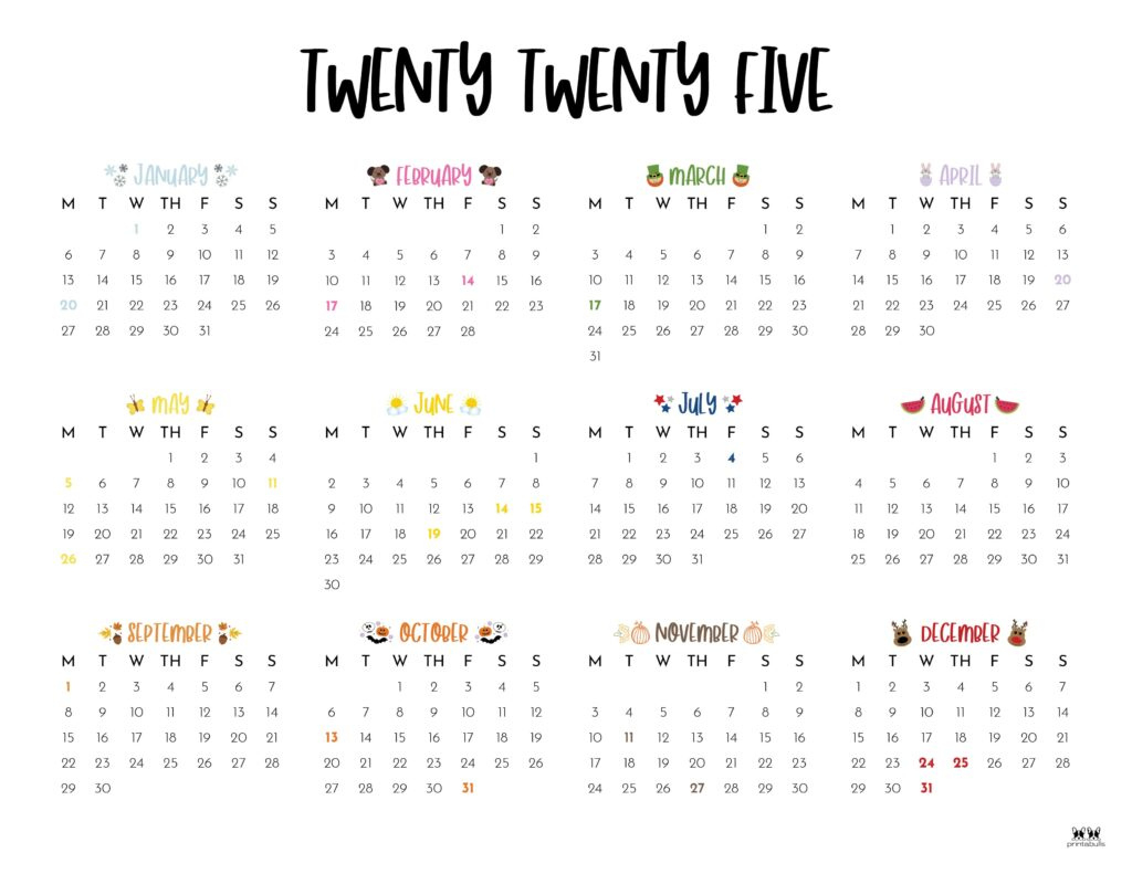 2025 Yearly Calendars - 29 Free Printables | Printabulls - Year Calendar 2025 Printable Free