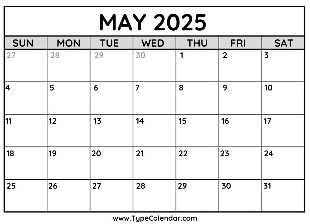 2026 Calendar - Free Printable Calendar With Holidays - May Printable Calendar 2025 General Blue