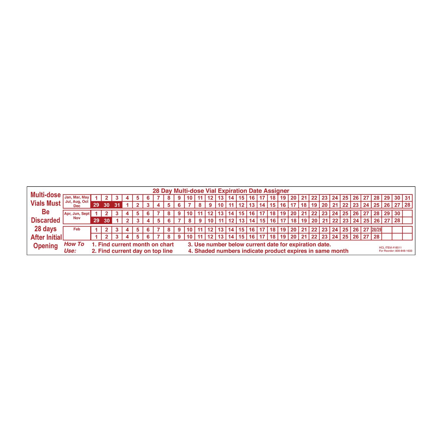 28-Day Multi-Dose Vial Expiration Date Assigner Labels - Printable Multi Dose Vial 28 Day Expiration Calendar 2024 2025
