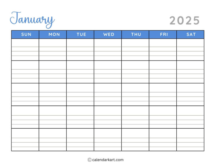Free Printable Calendar 2025 with Lines