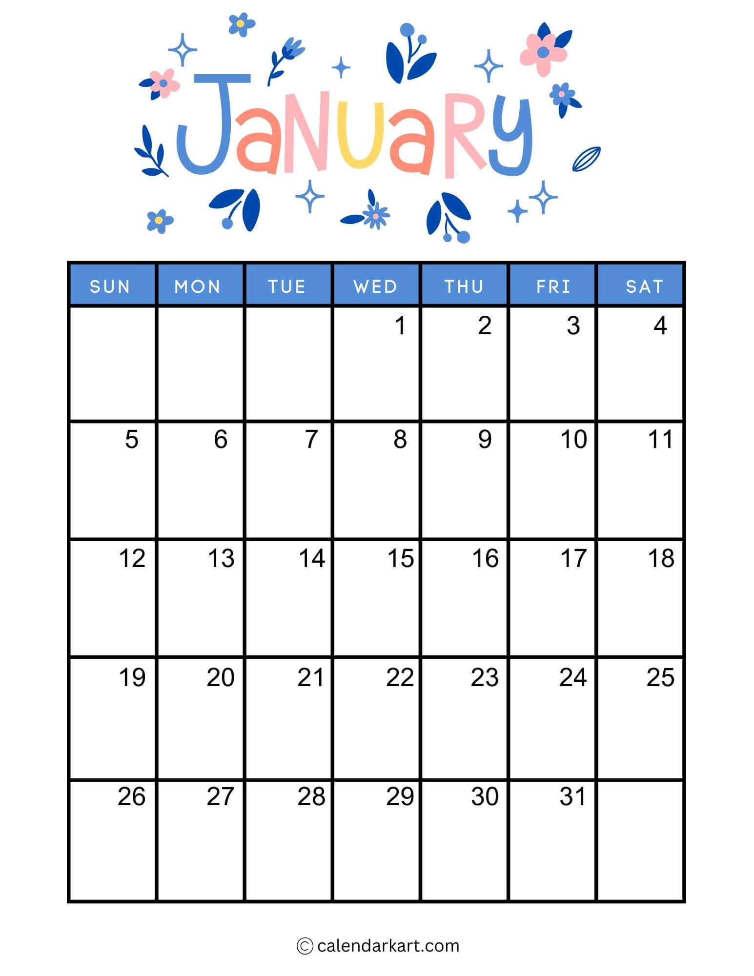 40+ Printable January 2025 Calendars | Free Pdf | Calendarkart - Free Printable Vertical Monthly Calendar 2025