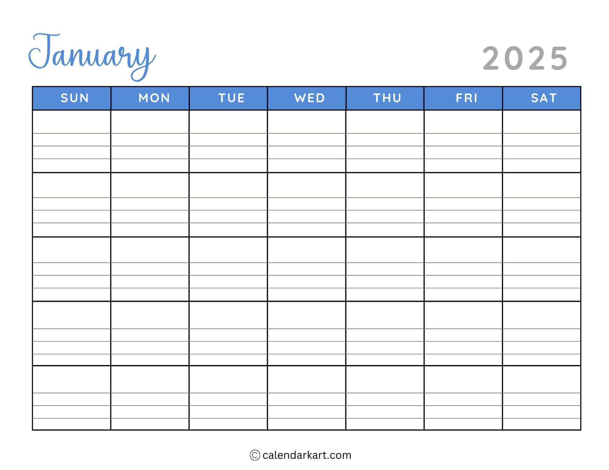 40+ Printable January 2025 Calendars | Free Pdf | Calendarkart - Printable Calendar 2025 Blank