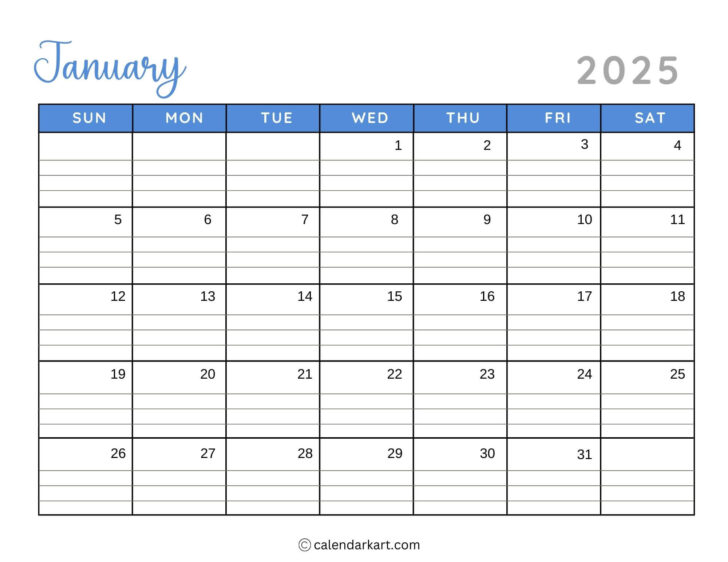 Printable Calendar 2025 with Space to Write