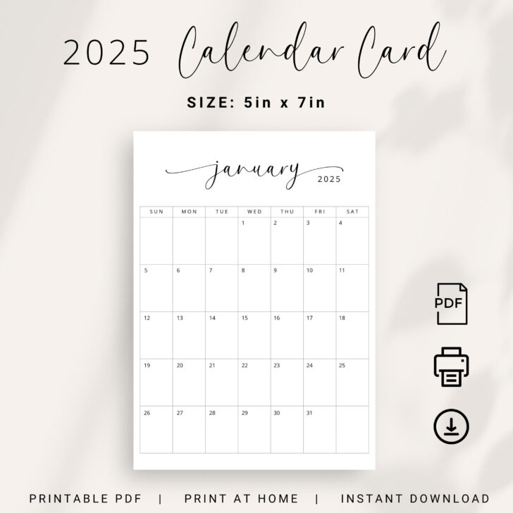 5×7 2025 Printable Calendar