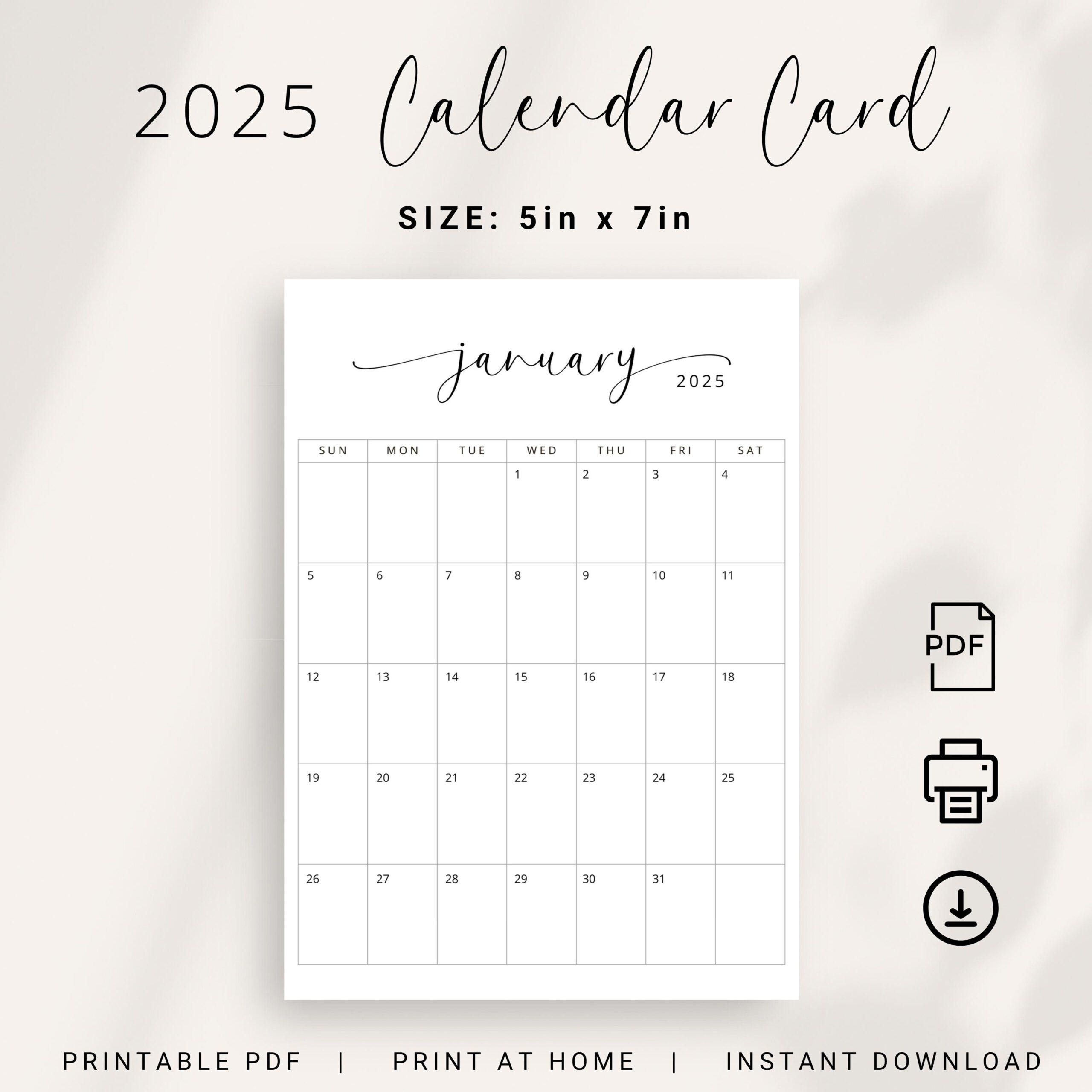 5X7 Inch 2025 Calendar Small Planner 2025 Printable Desk Calendar - Printable Calendar 2025 5x7