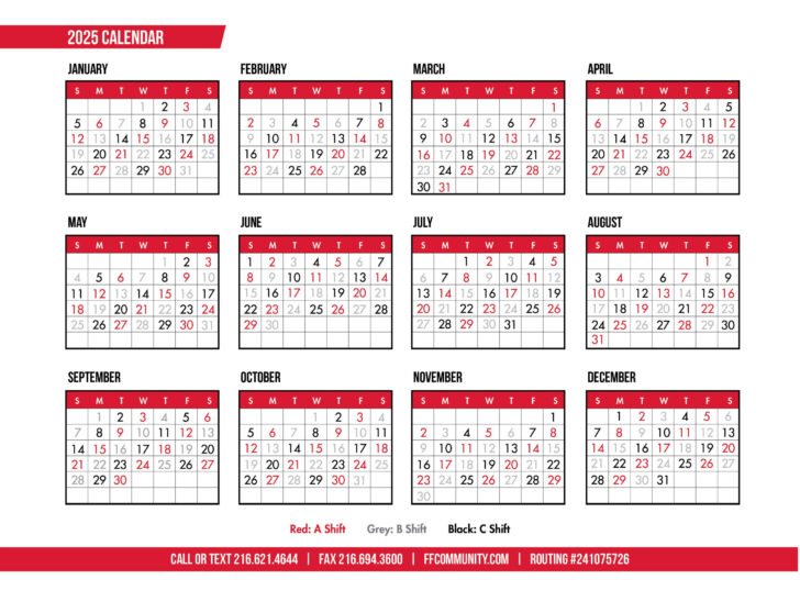 Printable Firefighter Shift Calendar 2025