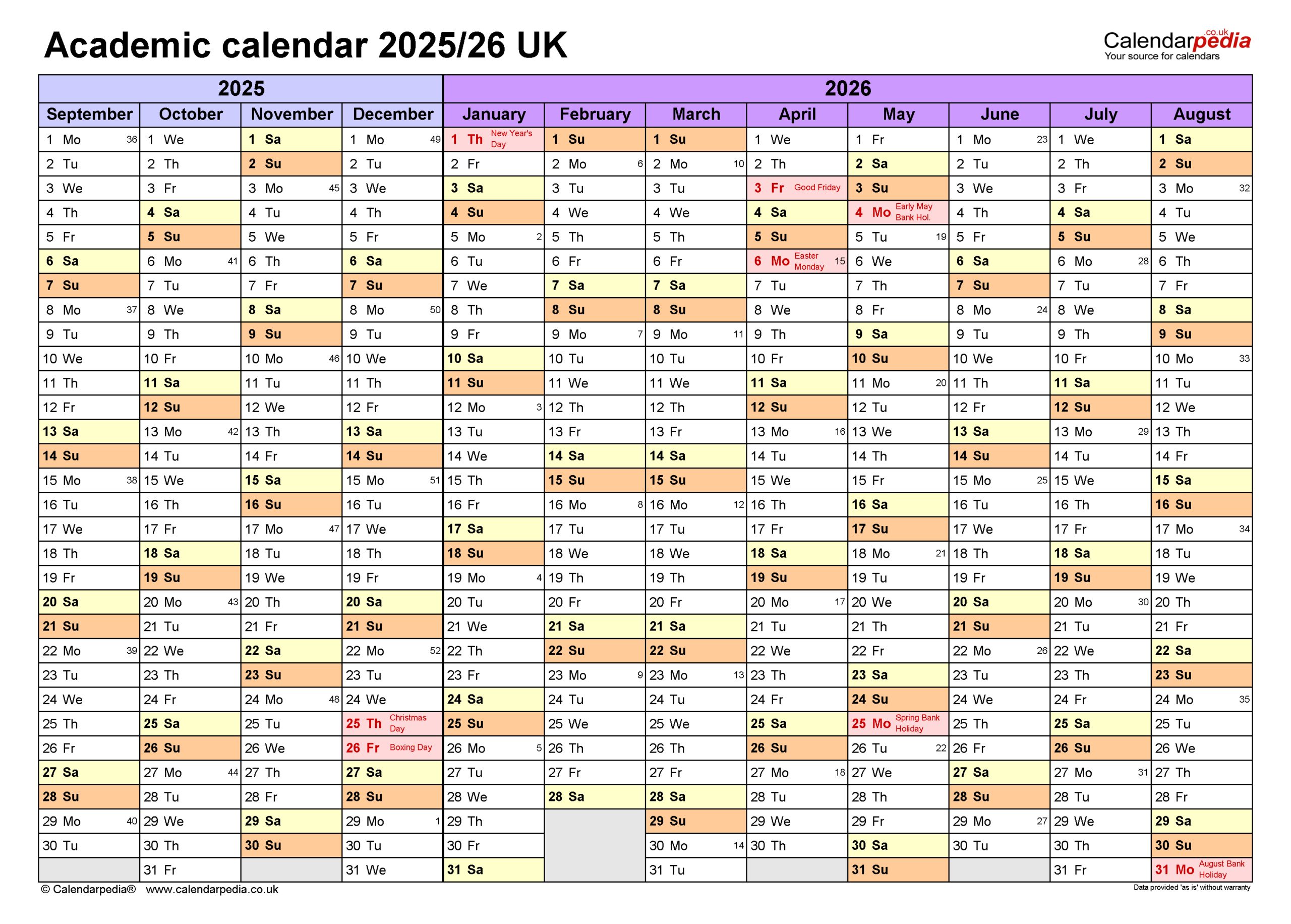 Academic Calendars 2025/26 Uk - Free Printable Pdf Templates - Calendar Labs Printable Calendar 2025