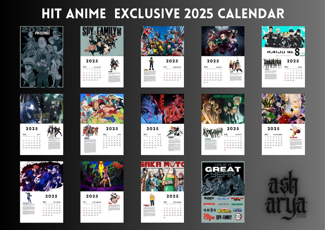 Anime Hits Calendar 2025 Editable Templates &amp;amp; Ready To Print Pdf - Anime Calendar 2025 Printable