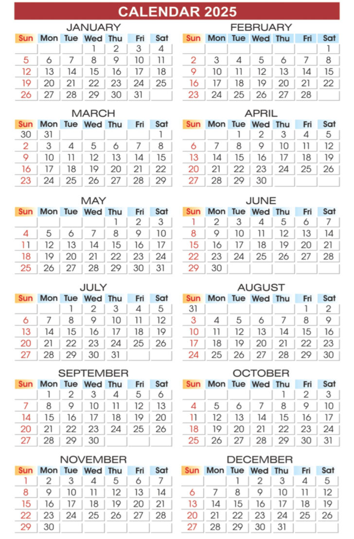Printable Calendar 2025 with Gazetted Holidays