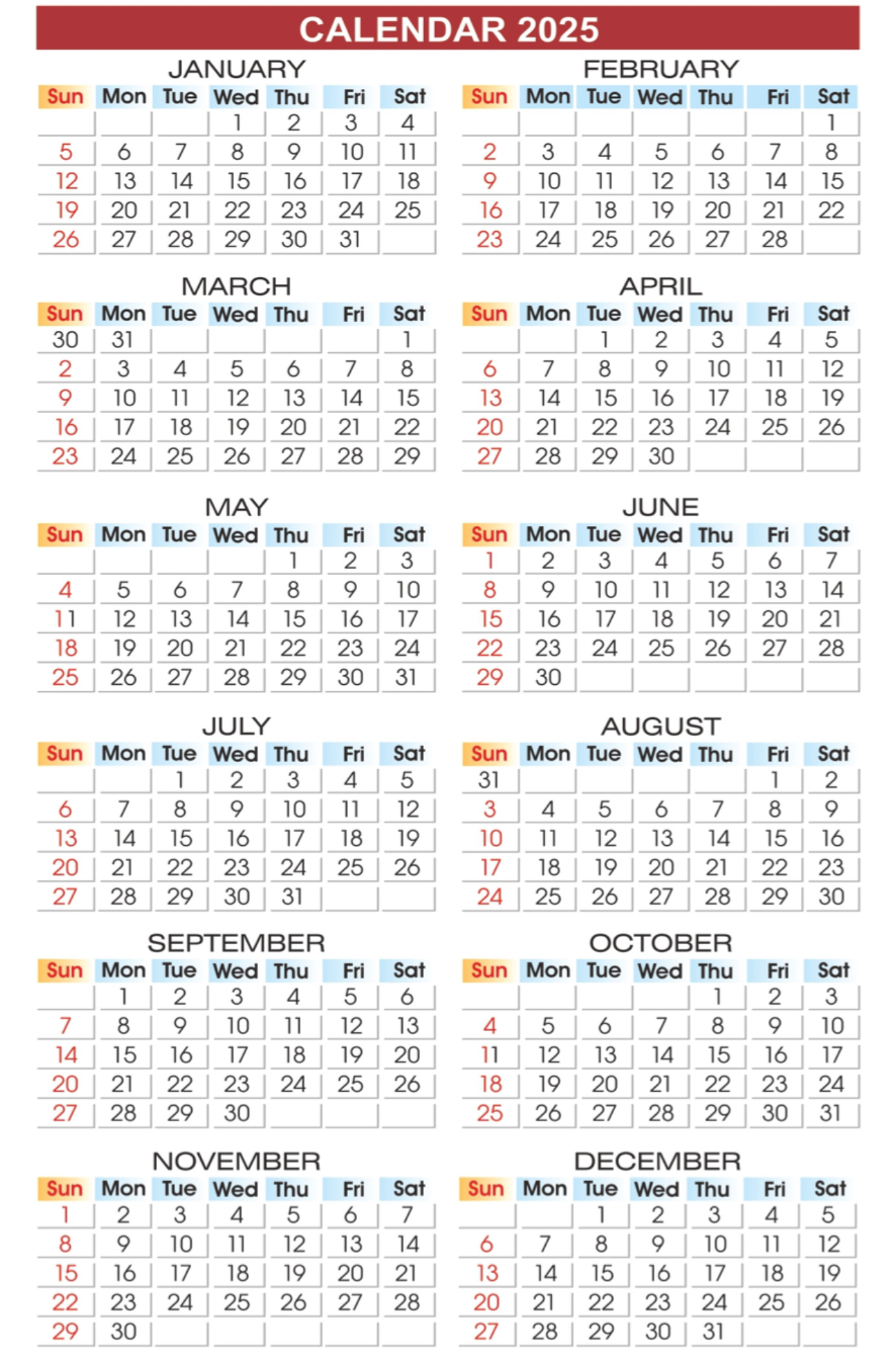 Appellate Authority - Printable Calendar 2025 With Gazetted Holidays