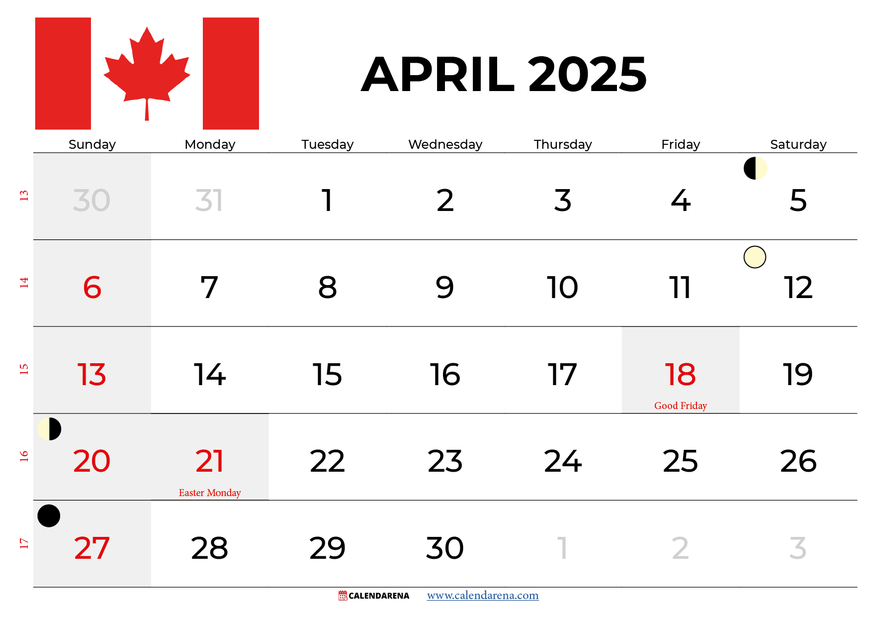 April 2025 Calendar - Canada - Printable Calendar 2025 Ontario