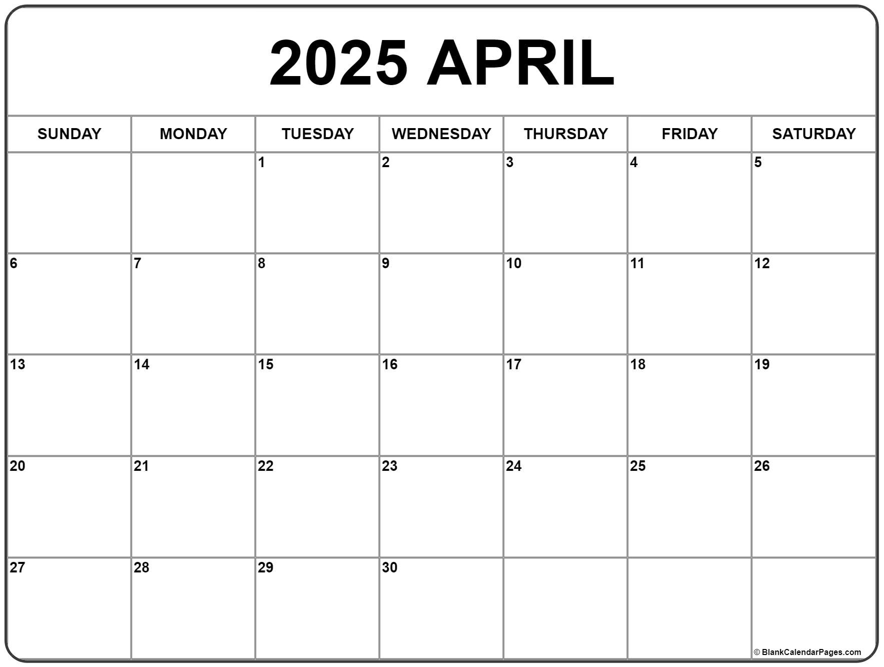 April 2025 Calendar | Free Printable Calendars - April Printable Calendar 2025 Free