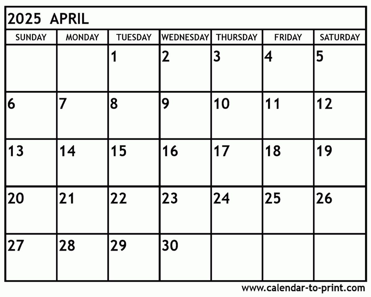 April 2025 Calendar Printable - May Printable Calendar 2025 April