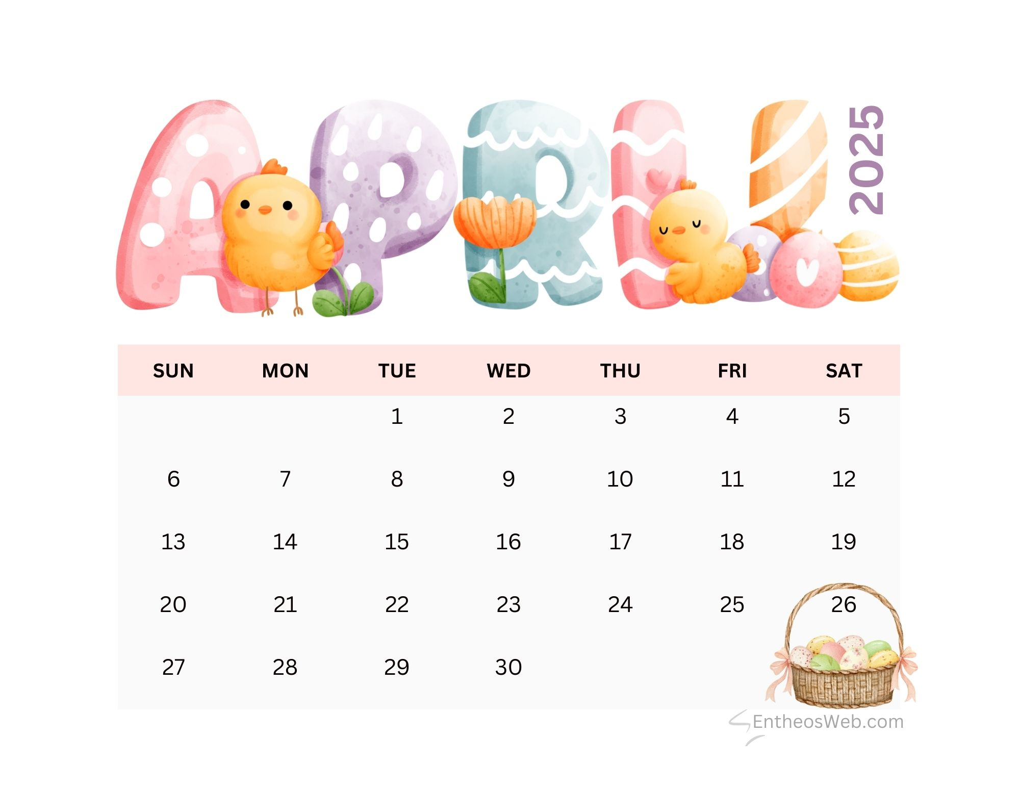 April 2025 Calendar Printables | Entheosweb - April Printable Calendar 2025 Free