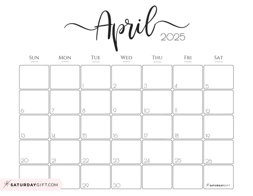 April 2025 Calendars - 23 Cute Free Printable Pdfs | Saturdaygift - Saturday Gift Printable Calendar 2025