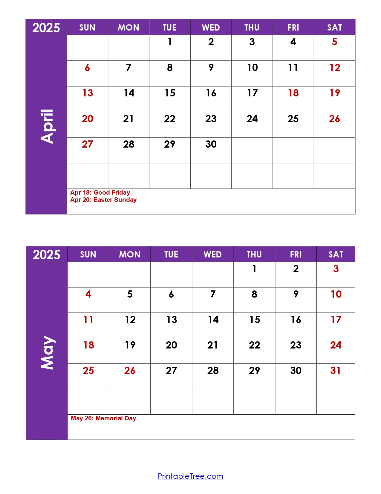 April And May 2025 Calendar Printable | Two Months Calendar - April And May 2025 Calendar Printable