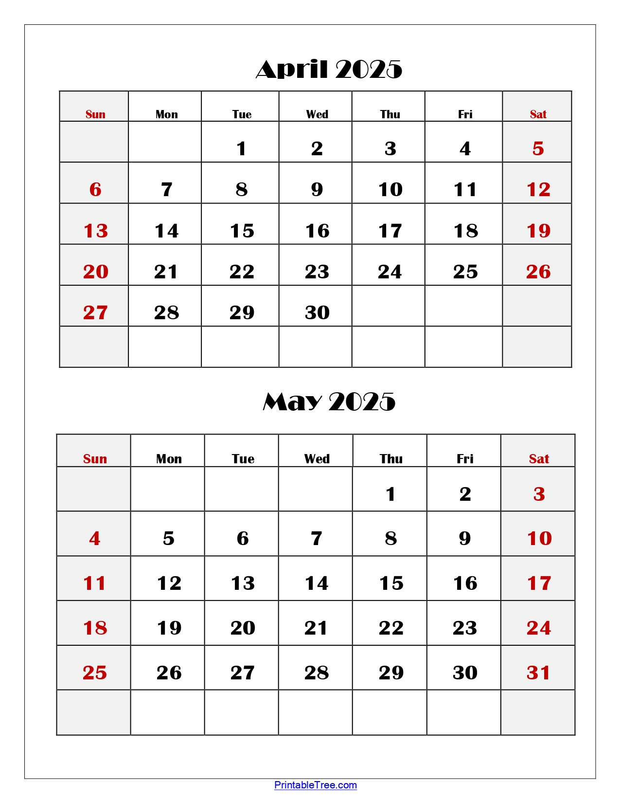 April And May 2025 Calendar Printable | Two Months Calendar - Free Printable Calendar 2025 Two Months Per Page