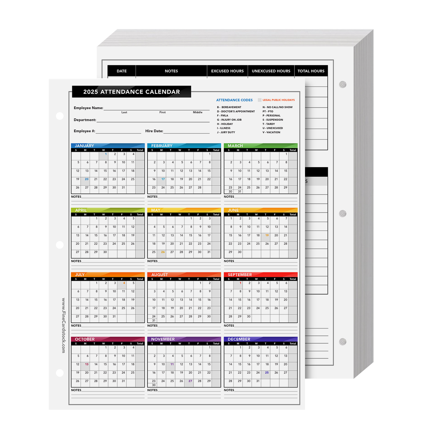 Attendance Calendar Year Of 2025 - Bulk And Wholesale - Fine Cardstock - Free Printable Employee Attendance Calendar 2025