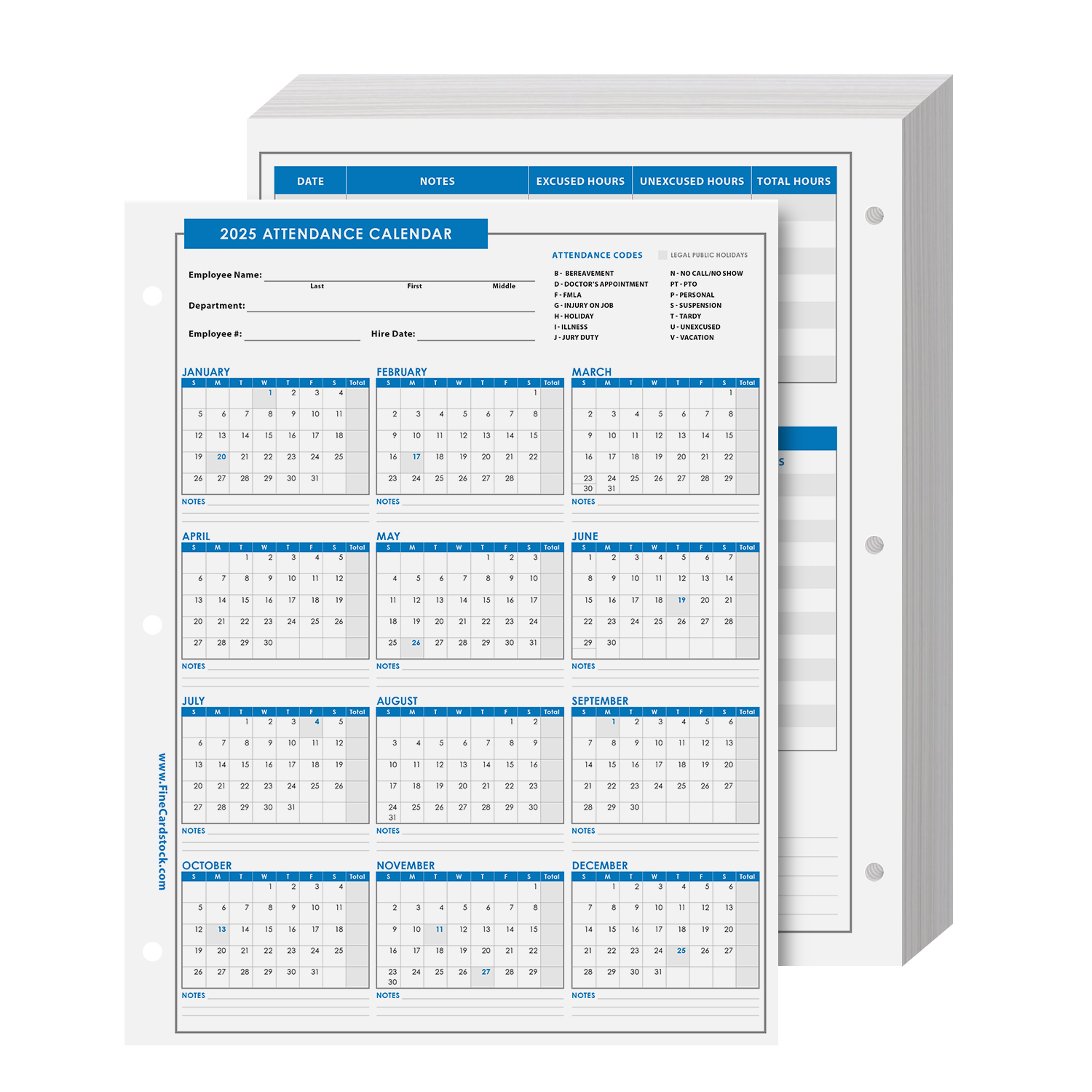 Attendance Calendar Year Of 2025 - Bulk And Wholesale - Fine Cardstock - Printable 2025 Attendance Calendar
