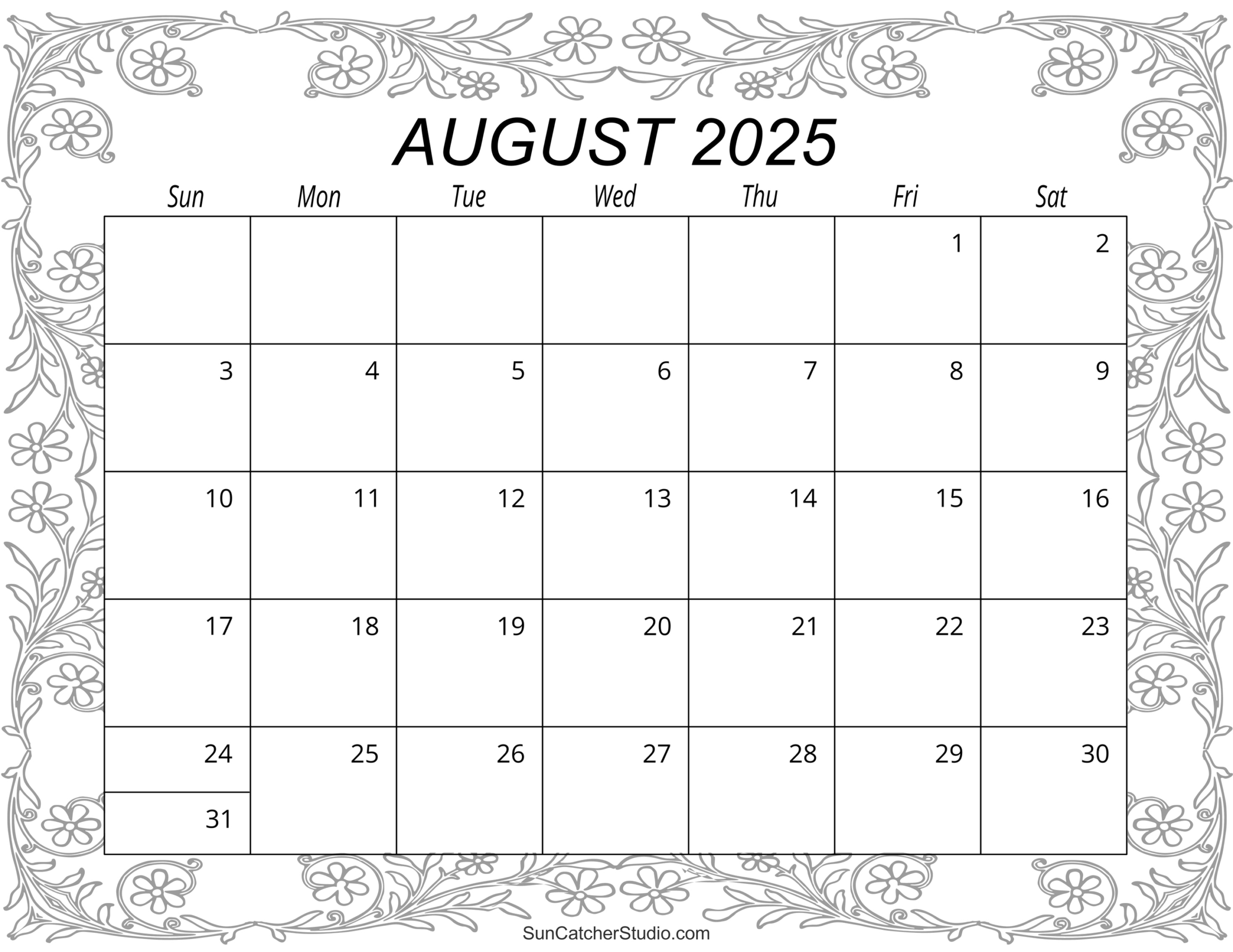August 2025 Calendar (Free Printable) – Free Printables, Monograms - Free Printable Calendar August 2025 To July 2025