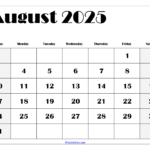 August 2025 Calendar Printable Pdf Template With Holidays – Blank August Calendar 2025 Printable